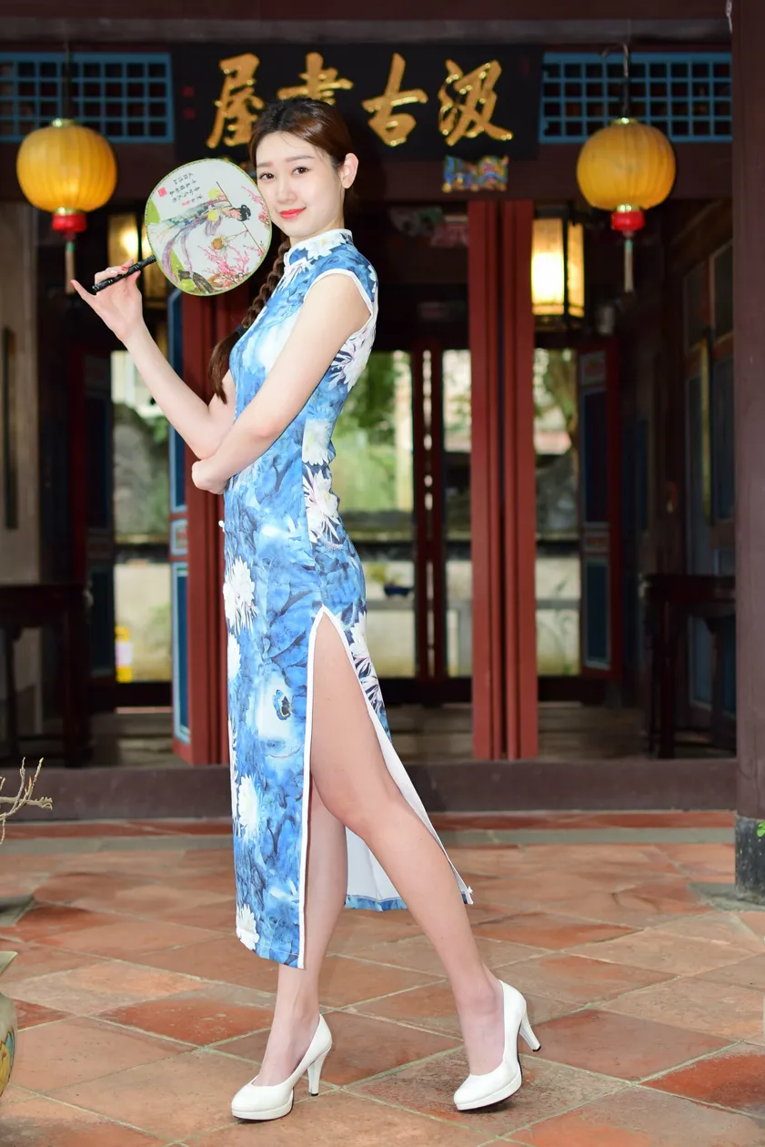 [Mzsock] NO.174 USD High-cut long cheongsam with white high heels and beautiful legs street photography#[105P]-19